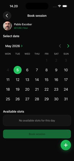 Coach booking calendar with available slots