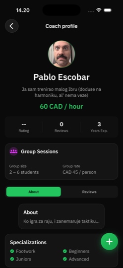 Coach profile screen