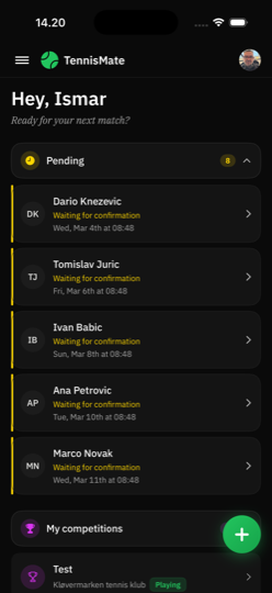 Home screen with pending match invitations