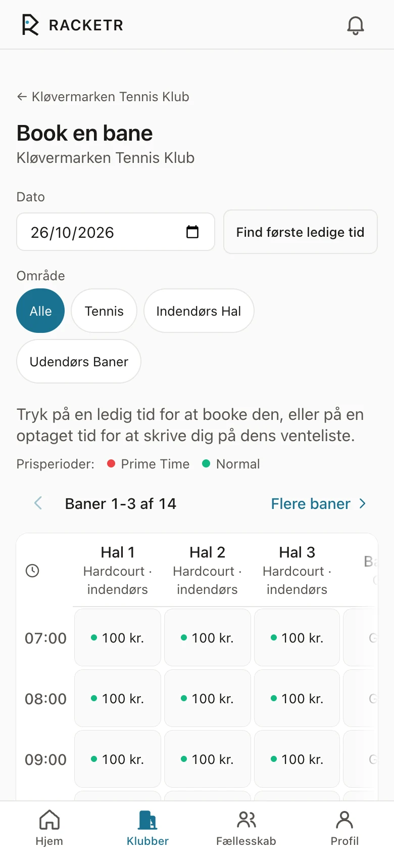 Book en bane: dagen, banerne og prisen pr. time